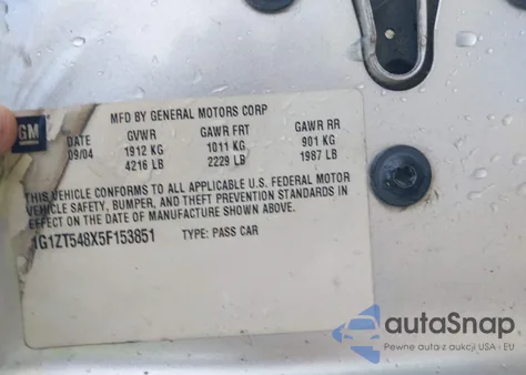 2005 Chevrolet Malibu Ls z USA, uszkodzony, nr VIN 1G1ZT548X5F153851